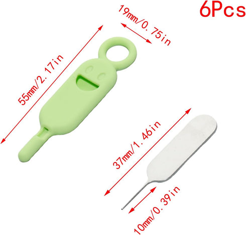 6 Set Lilaly Pcs SIM Card Removal Tool SIM Ejector Pin and Card Tool Cute Silicone SIM Card Needle Tool, Green