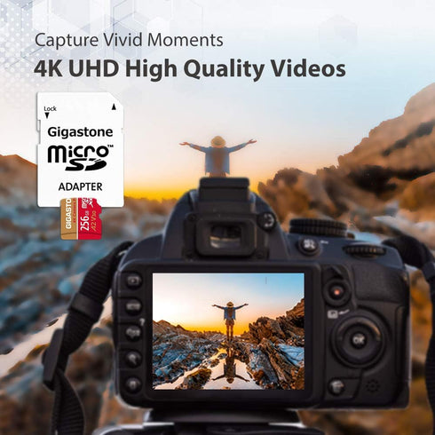 Gigastone 256GB Micro SD Card, 4K Camera Pro, A2 V30 for Smartphone, Gopro, Action Cams, Up to 100MB/s, with Adapter
