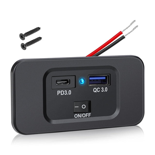 Linkstyle 12V USB Outlet, 36W QC3.0 USB-A & 30W PD3.0 USB-C Charger Socket with Blue Indicator for Marine Trunk