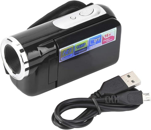 Video Camera Camcorder, 2inch TFT LCD Screen, HD Digital 16X Zoom Vlogging Camera for Kids Gift - Black