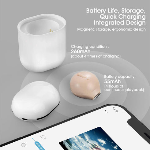 Invisible Earbuds Sleep Bluetooth Earbuds Mini Tiny Discreet Hidden Headphones for Work, Small Ear Canals - Single Earbud with Charging Case