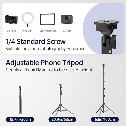 EMART 63" Phone Tripod for iPhone & Selfie Stick, Adjustable Cellphone Tripod Stand with Remote and Phone Holder