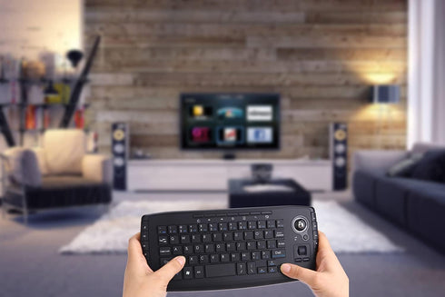 Multimedia Wireless Mini Keyboard with Trackball Mouse, 2.4Ghz, Scroll Wheel for PC, Mac, Android TV Box, Black