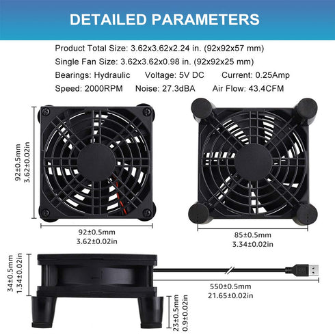92mm 3 5V GDSTIME Small Router Fan Cooler with L/M/H Speed Controller, DC USB Powered Case Cooling Fans for Xbox Modem