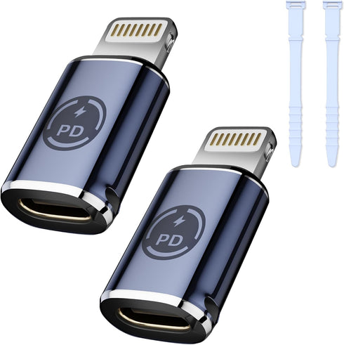 USB C to Lightning Adapter (2 Pack), USB C Female to Lightning Male, 27W PD Fast Charging & Data Transfer for iPhone