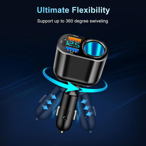 USB C Car Charger, 90W Cigarette Lighter Adapter, Fast Charging PD QC 3.0, Charger Socket Splitter with 3 USB Ports LED
