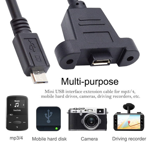 cablecc Micro USB 5Pin Male to Female Extension Panel Mount Type Cable, 50cm