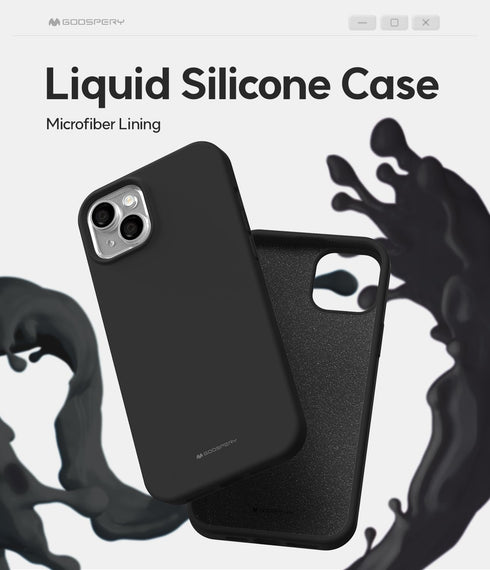 GOOSPERY iPhone 15 Plus Liquid Silicone Case - Black, Shockproof Full Body Protection with Silky-Soft Touch &
