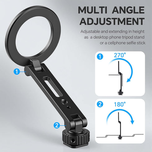 DAUEULITE 17/16/15, PM-10 Magnetic Metal Phone Mount with Cold Shoe Mount, Adjustable Rotatable Phone Tripod Holder