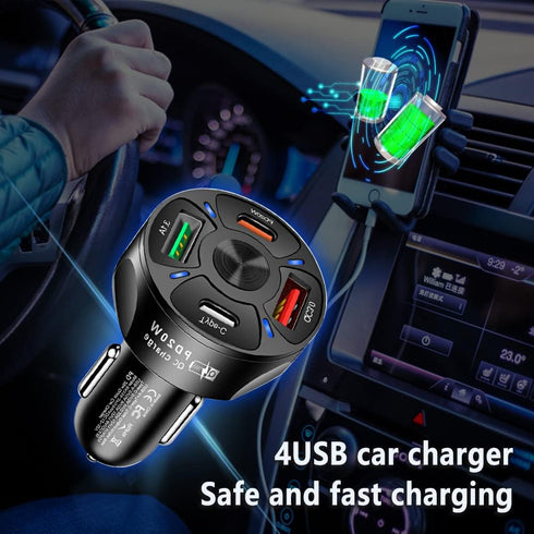 Car Charger Adapter - 4 Ports USB Fast Car Charger QC3.0/PD20W/Type-C/2.1A, Smart Shunt Car Phone Charger Compatible