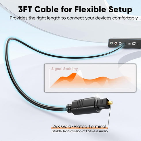 3 PS4 Digital Optical Audio Cable Feet, Spdif Fiber Optic Short Cord, Toslink for Soundbar TV Xbox Home Cinema