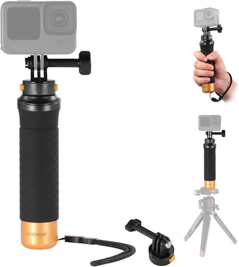 NEEWER Quick Release Floating Hand Grip for Action Camera, Underwater Handle Stick Mount with Detachable Adapter Wrist