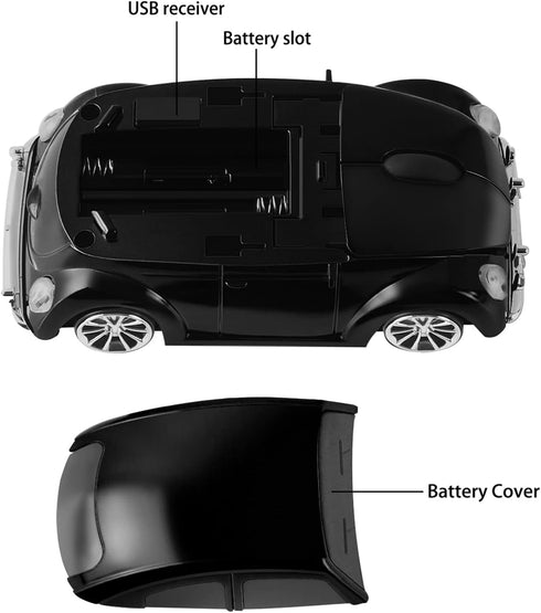 2.4GHz Wireless Mouse, Cool Sports Car Shaped, 1200DPI Less Noise Portable USB Cordless Mouse for PC Laptop