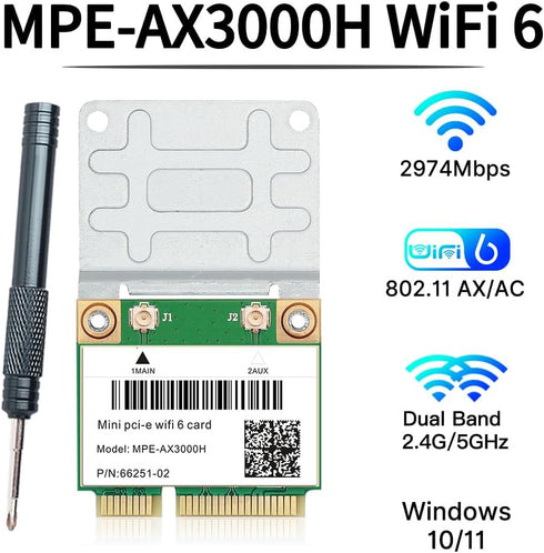 MPE-AX3000H WiFi 6 Wireless Card Dual Band 802.11ax Half Mini PCI-E WiFi Card PCI Express Network Adapter BT5.2 for