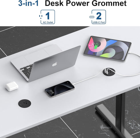 Haylink Grommet, 2X 20W 6.56FT 2.36"(60mm) Desk Power Recessed Power Strip with AC Outlet & PD USB C | Cable | Cut
