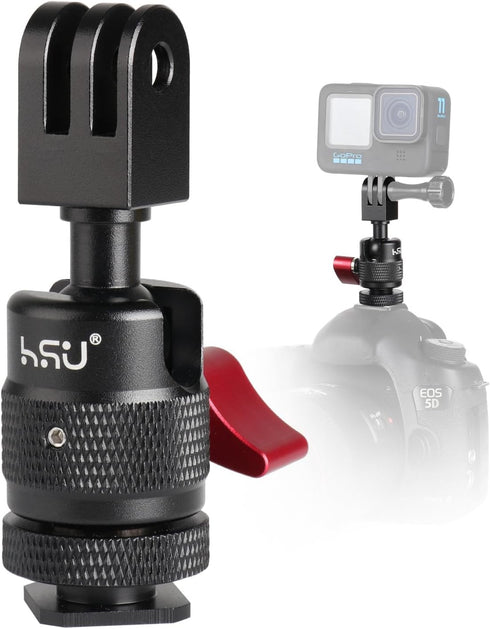 HSU Cold Shoe Mount Adapter - Aluminum 1/4”-20 Screw Hole 360° Rotation Tripod Mount for GoPro Hero
