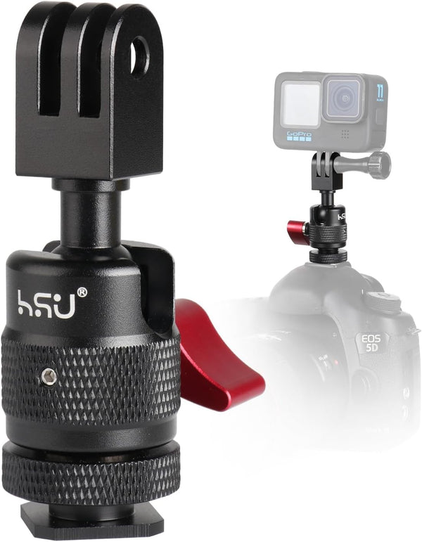 HSU Cold Shoe Mount Adapter - Aluminum 1/4”-20 Screw Hole 360° Rotation Tripod Mount for GoPro Hero
