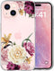 Designed for iPhone 15 Case, Clear Cute Pink Purple Floral Flowers Design, Hard Back Soft Bumper Shockproof Cover