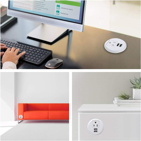 Maggie Desktop Power Grommet with 2 USB Charging Ports, 2inch Hole Table Power Outlet, 6.5ft Extension Cord, 1 Outlet