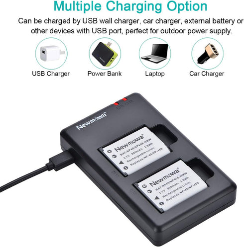 Newmowa NP-45 NP-45S Replacement Battery 2 Pack with Dual USB Charger Kit for Fujifilm INSTAX Mini 90 and FinePix