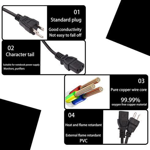 Power Cord for ION/QSC/Pyle/ECOXGEAR Bluetooth Speaker, 6 FT C13 3 Prong Plug Charger Cable