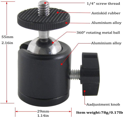 EXMAX 360 1/4 2 Pack Degree Swivel Mini Tripod Ball Head with Screw Thread Base for DSLR Camera Camcorder LED Light