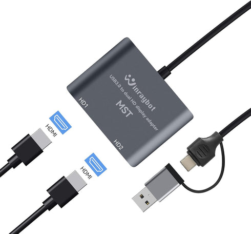 USB to HDMI Adapter for 2 Monitors, USB3.0 to Dual HDMI Adapter for 3 Monitors, External Video & Graphics
