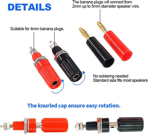 Glarks 40pcs Black and Red 4mm Banana Speaker Wire Cable Screw Plugs with Amplifier Connectors