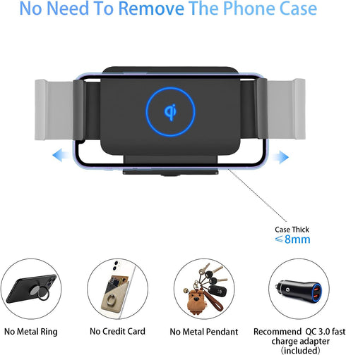 Wireless Car Charger Mount for Galaxy S24/S23/S22/Note20, Compatible with iPhone 16/15/14/13/12/11 Series