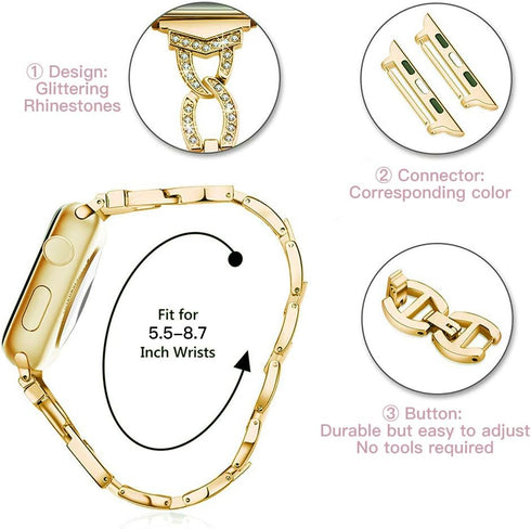 Light Compatible with Apple Watch Band 42mm/44mm/45mm/49mm - Diamond Rhinestone Bling Band for Ultra Series 8 7 6 SE 5