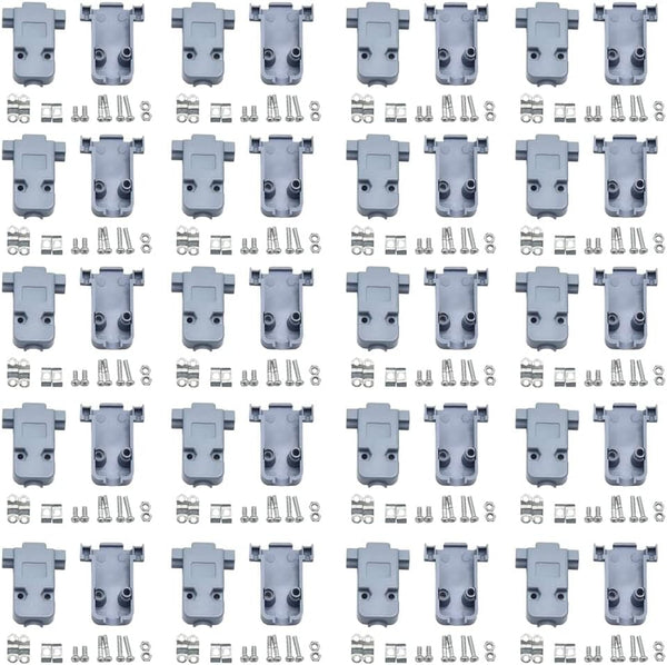JRready ST6237 DB9 Connector - 20 PCS 9 Pin Gray Plastic Hoods Set of Crimp Solder D-Sub Connector Assortment Kit