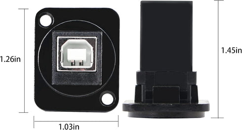 USB 2.0 D Panel Mount Connector - USB B to USB A Adapter, Solderless Socket Female to Female