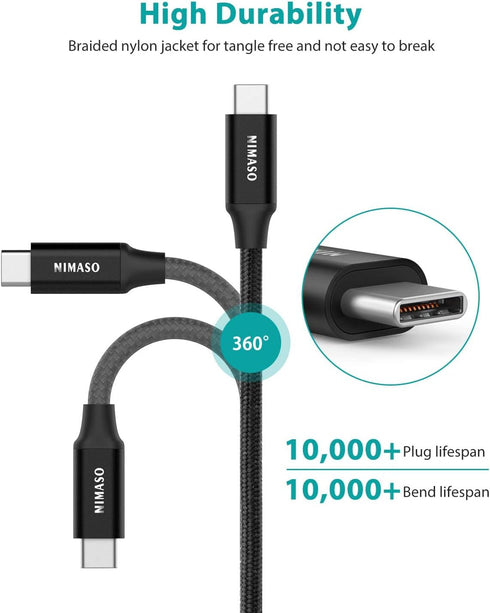 NIMASO USB C to USB C 3.1 Gen 2 Cable: 10Gbps Data Transfer, 4K Video, 100W PD Fast Charging for iPhone 15 Pro/Max,