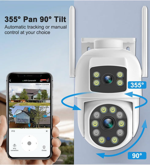 EVERSECU 6MP WiFi PTZ Security Camera Outdoor, Dual Lens, 360° View, Auto Tracking, Color Night Vision, 2-Way Audio