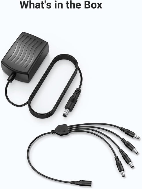 ANNKE Security Power Adapter Supply AC to DC 12V2A with 1-to-4 Splitter Power Cord for CCTV Surveillance Camera DVR