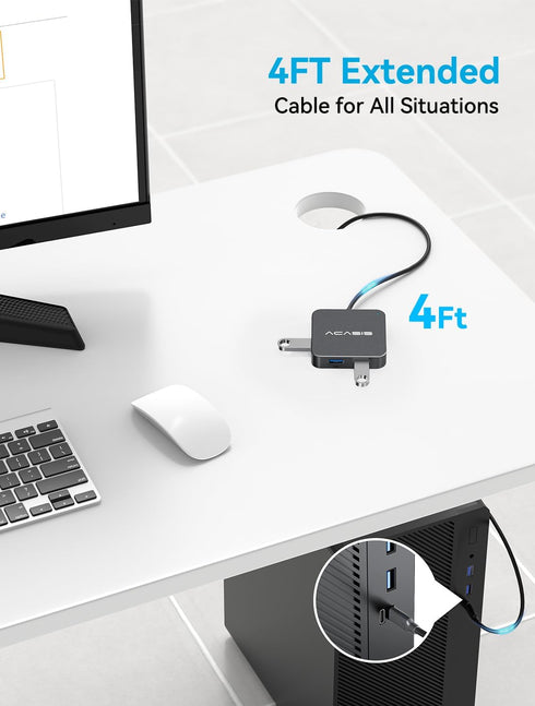 ACASIS 4FT 10Gbps, 4K 60Hz 100W 3 A3.1+1 3.1 USB C Hub Long Cable Multiport Adapter with HDMI, Power Delivery, USB