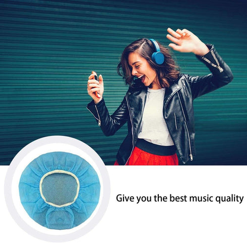 Tvoip 100Pcs Blue Non-Woven Sanitary Headphone Ear Cover, Disposable Super Stretch Covers for On Ear Headphones