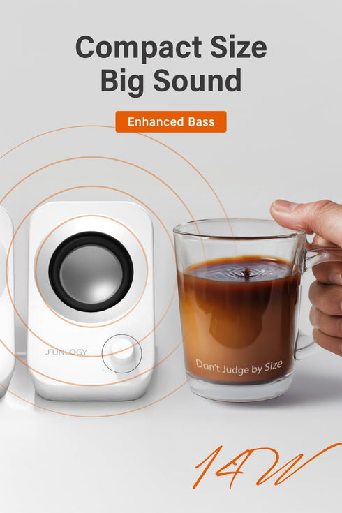 FUNLOGY 14W 30 Speaker - Stereo PC Speakers, USB Powered, Compact Size with Tilt Design, Volume Dial Control