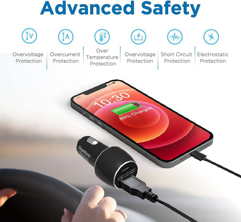 Gigastone 45W/6A Fast USB C Car Charger Adapter, PD3.0 & QC3.0, Dual Port, Super Mini, Compatible with iPhone