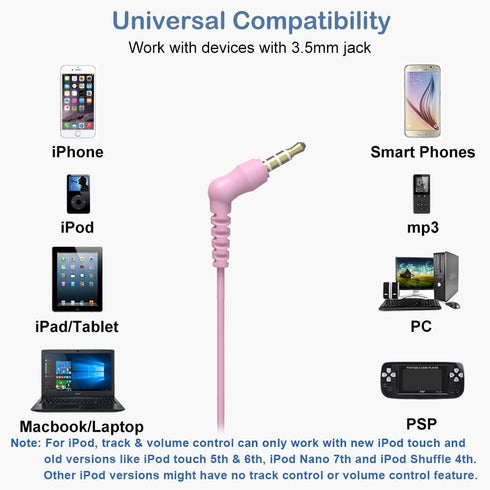 Pink Sport Headphones: Wired Over Ear & In-Ear Earbuds for Kids & Women, Comfortable Earhook Earphones for Gym &