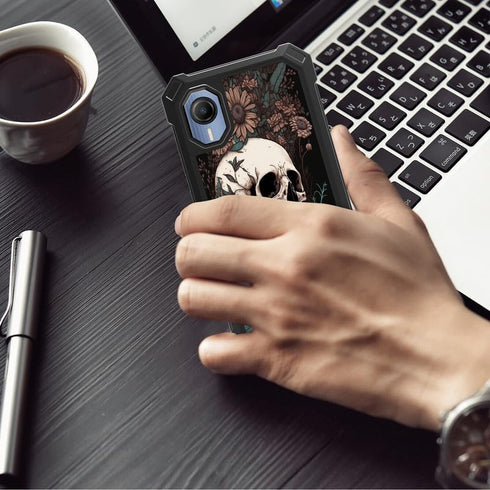 Cricket Debut S2 / Att Calypso 4 Phone Case with Screen Protector, Skull Flowers, Slim TPU Rugged Corners Bumper