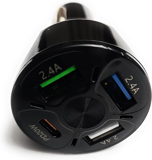 4 Port USB Fast Charging Car Charger, 3 * 2.4 A USB/1 PD20W LED Light, Compatible with iPhone 14 13 12 11 Pro Max,