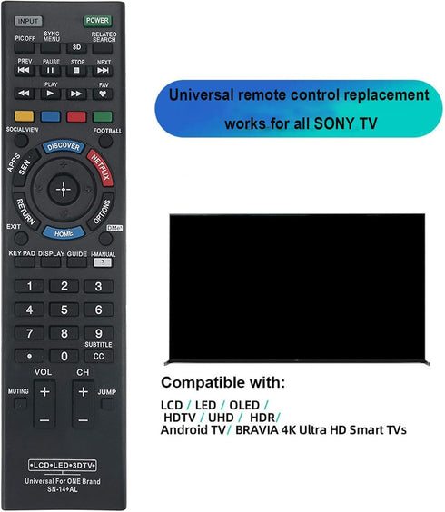 Universal Remote Replacement for Almost All Sony TV LCD LED 3D HDTV Smart Bravia TV