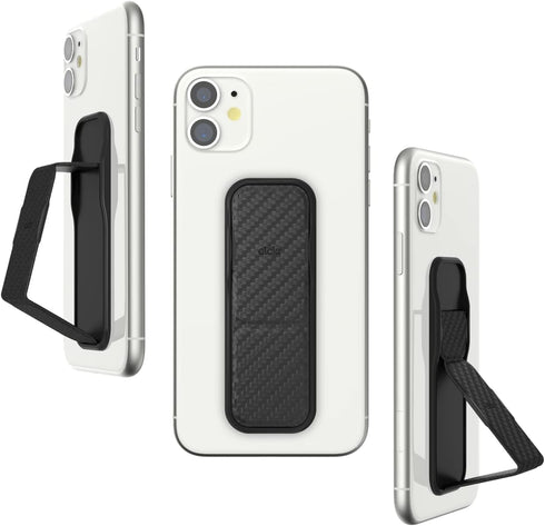 CLCKR Cell Phone Grip and Expanding Stand, Universal Holder for iPhone 15 Pro, Pro Max, Samsung Phones, Carbon Fibre
