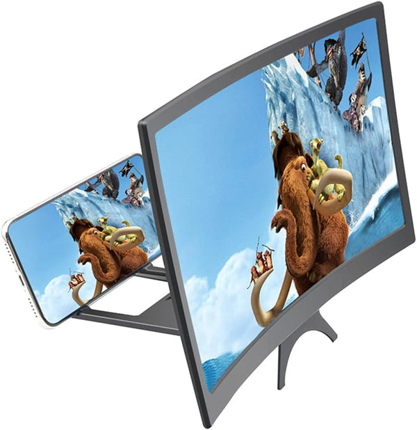 12" 3D Curved HD Screen Magnifier for Cell Phone with Foldable Stand, Compatible with All Smartphones