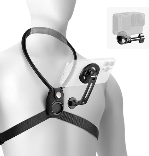 Neewer Magnetic Neck Holder for Action Camera & Phone, Hands-Free Neck Mount with Chest Strap for GoPro DJI Insta360