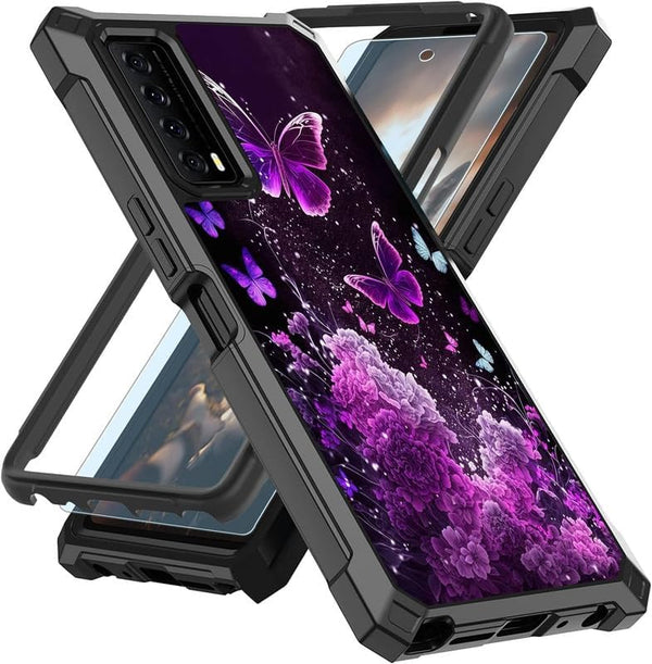 Shop TCL Stylus 5G 2022 Case with Screen Protector, Slim TPU Bumper Cover, Rugged Corners, 6.81" - Purple Butterflies