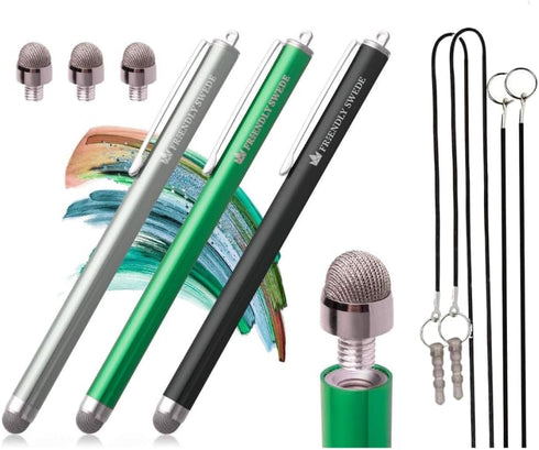 The Friendly Swede Micro-Knit Mesh Tip Capacitive Stylus Pens for Touch Screens with Replaceable Fiber Tip (3 Pack)