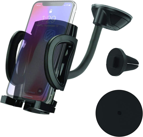 Scosche IHW10-SP1 4-in-1 Car Phone Holder - Black, Suction Cup for Windshield, Dashboard, Vent, Cup Mount