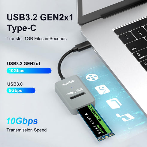 MAIWO M.2 NVMe to USB C Adapter, M.2 PCIe NVMe SSD Docking Station, USB3.2 GEN2x1 10Gbps Speed with UASP Trim, 4TB